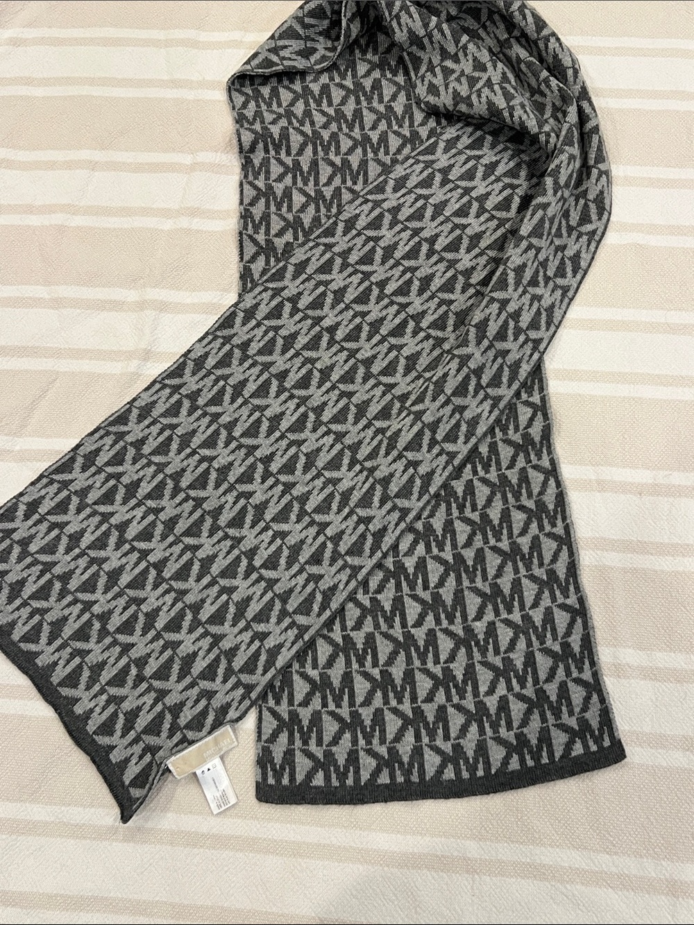 Michael Kors Gray and Black Logo Knit Scarf